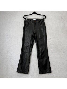 Zara Faux Leather Dress Pants Womens 4 Black Bootcut Zip Pockets Casual